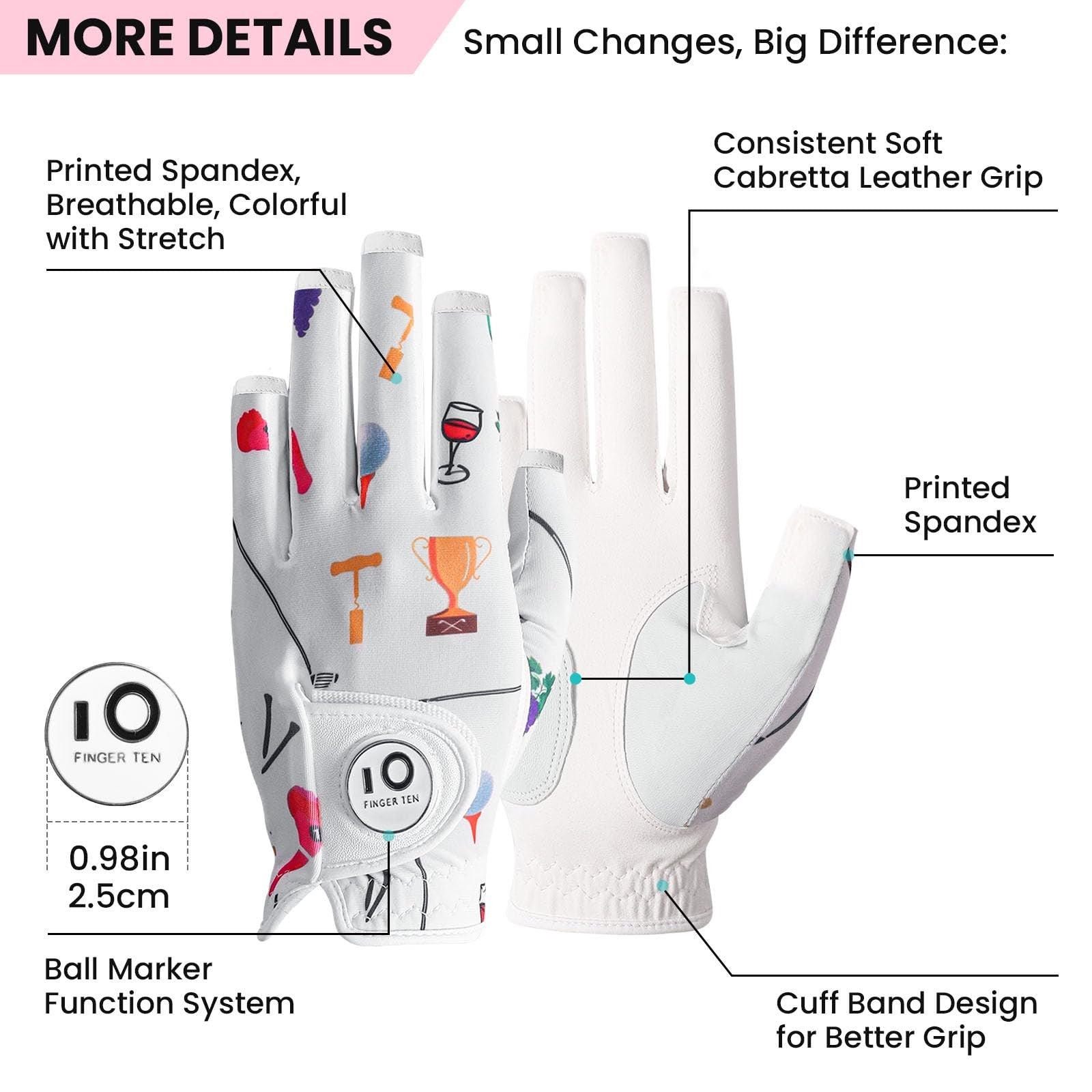 Stylish Women'S Golf Glove with Soft Leather and Ball Marker for All Weather